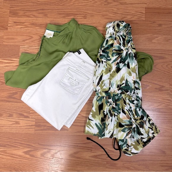 Anthropologie Maeve Kalas Henley Olive Green 3/4 Sleeve Round Neck Blouse SZ M - Picture 13 of 16